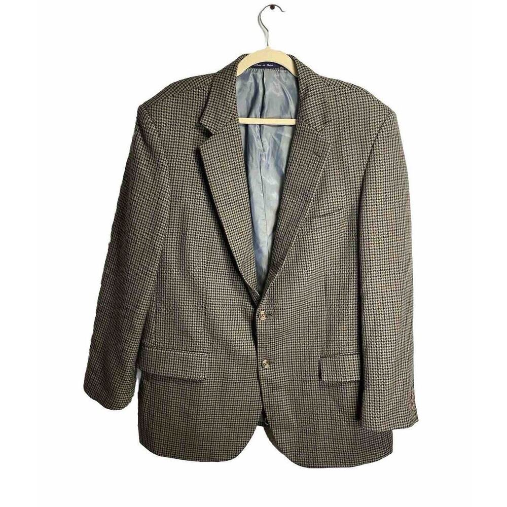 Alan Flusser 2 Button Front 100% Lambswool Blazer Coat Herringbone Green 44R